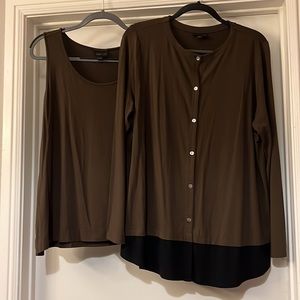 J. Jill Large Wearever Collection Brown and Black Cardigan and Tank Set